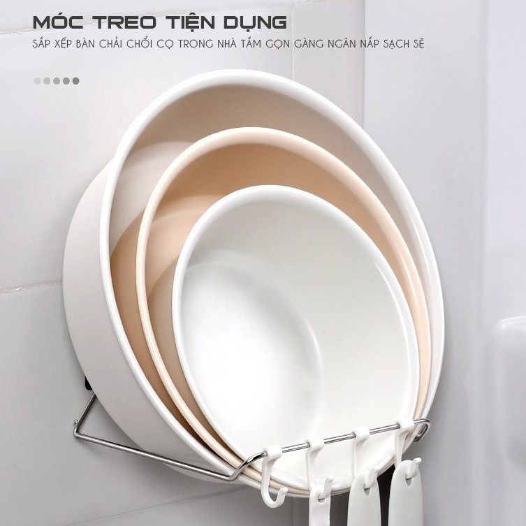 Giá treo Thau Chậu Rổ rá Dán tường khung Inox kèm 4 móc Latimax MTC1chịu lực tốt