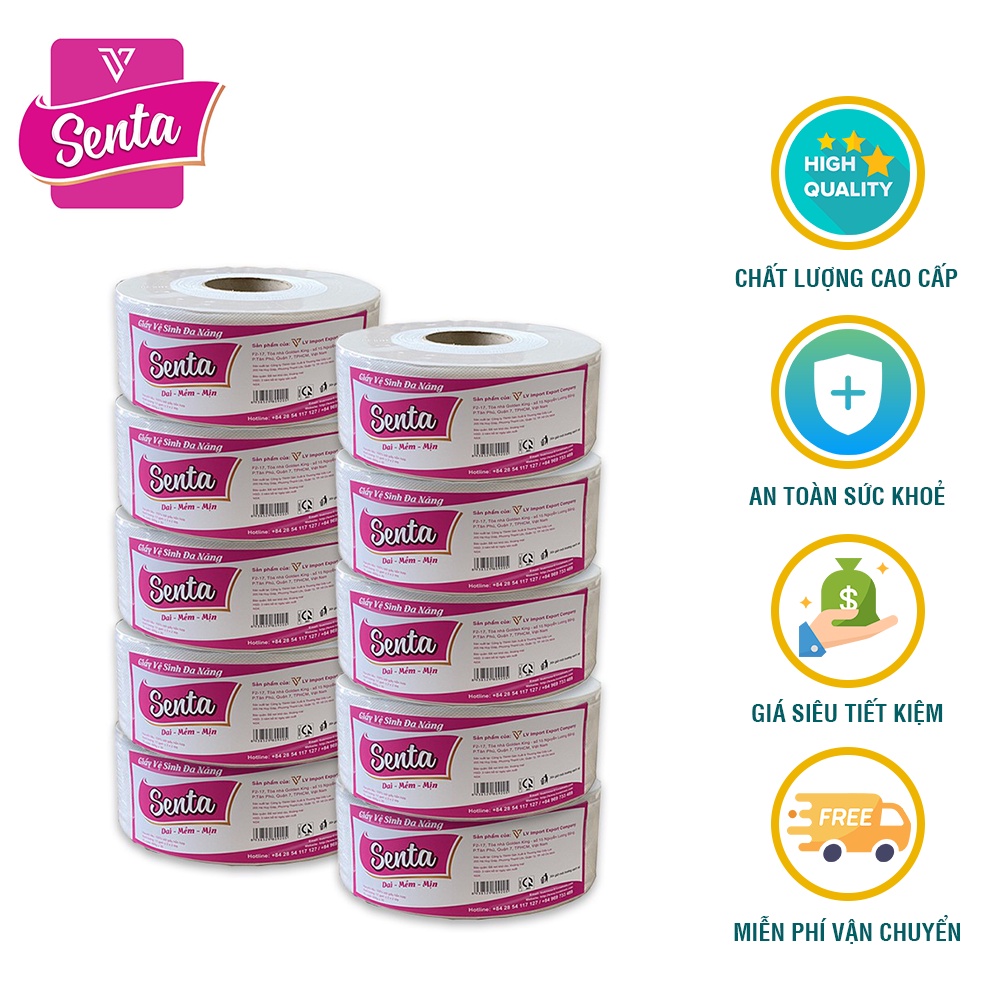 10 cuộn Giấy vệ sinh cuộn lớn SENTA 600G, Giấy vệ sinh công nghiệp cuộn lớn siêu tiết kiệm