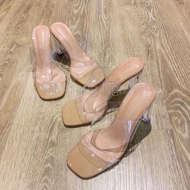 guốc mika 7cm hai quai gót trong sang chảnh hàng sẵn