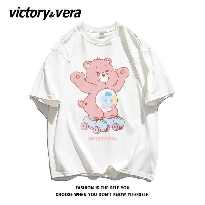 Áo Thun Cotton Tay Ngắn Dáng Rộng In Hình Gấu Dễ Thương Thời Trang Mùa Hè Cho Nữ 2022