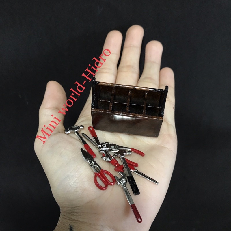 Set dụng cụ sửa chữa bằng gỗ mini tí hon dùng cho Búp bê BJD 1/12, 1/8 trang trí nhà búp bê. Combo miniature, Dollhouse