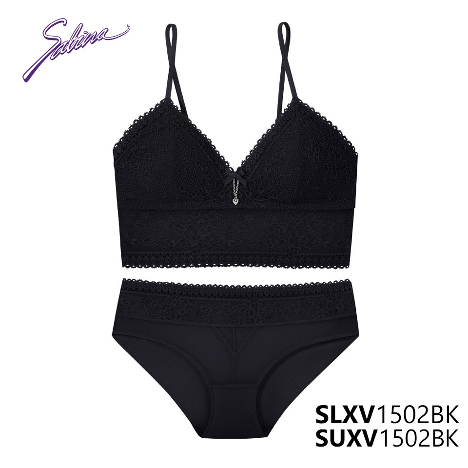 Combo Áo Lót Ren Quyến Rũ Mút Lót Kèm Rời Không Gọng Và Quần Đồng Bộ Màu Đen Gorgeous By Sabina SLXV1502BK+SUXV1502BK