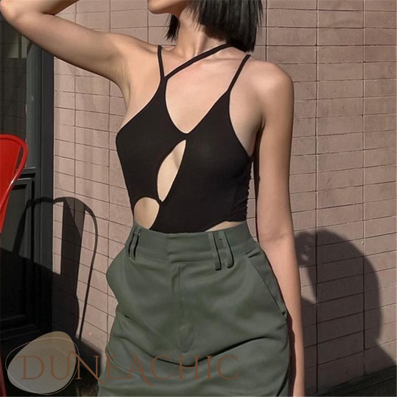 DUNEA Bộ Áo Liền Quần Không Tay Màu Trơn Thiết Kế Độc Đáo Dành Cho Nữ