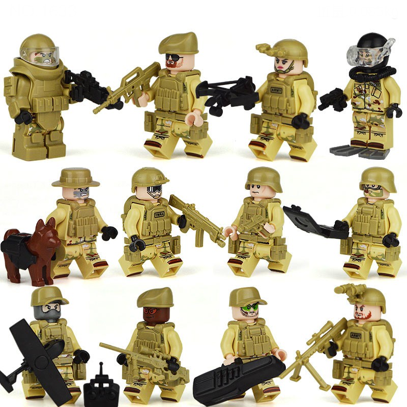 COMBO 12 Minifigures Linh Đặc Nhiệm Full Giáp Màu Vàng Cát Kèm Trang Bị Vũ Khí Hiện Đại