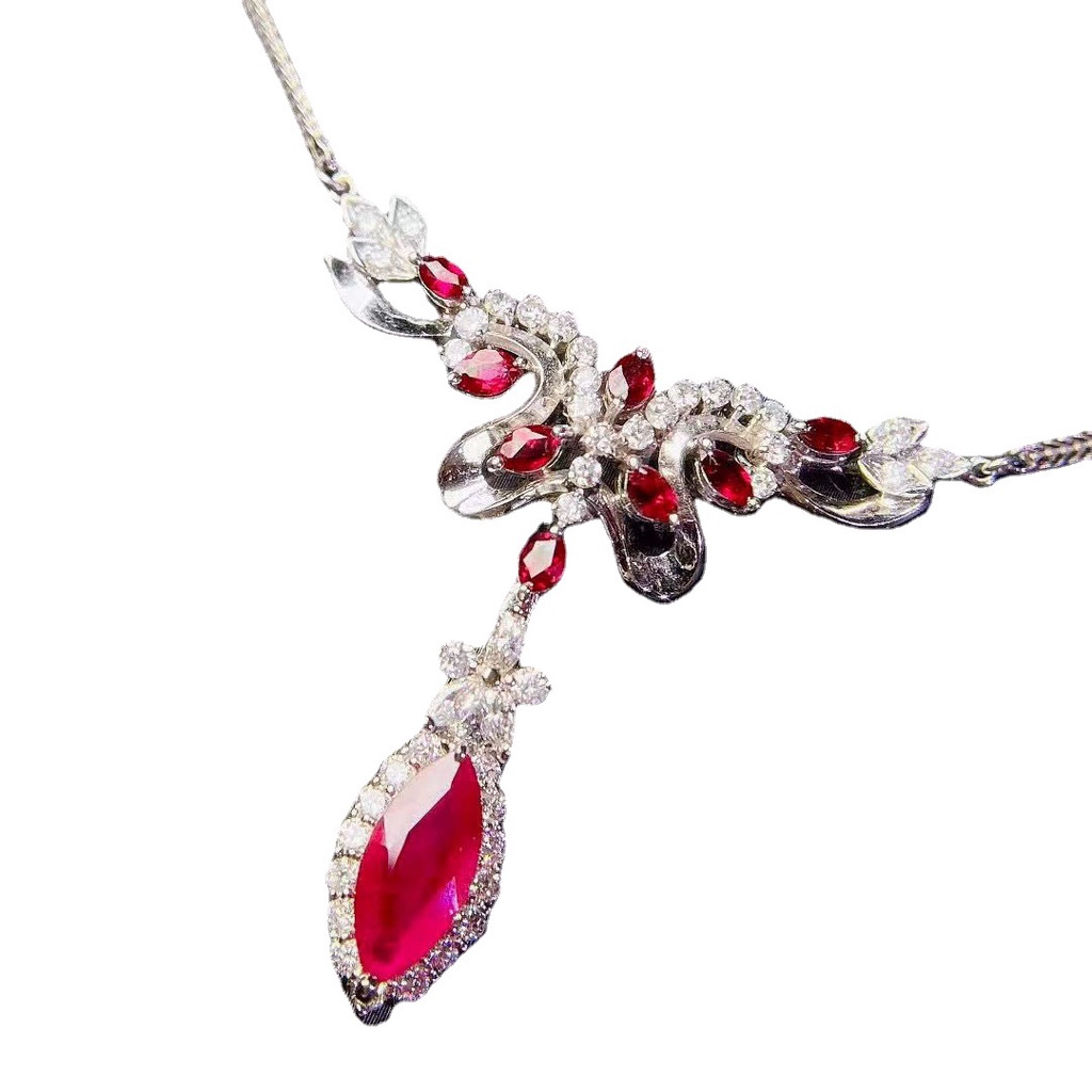 Mới Vòng cổ Mặt Hoa Đính Đá Ruby Sang Trọng Cho Nữ-JHS2-P