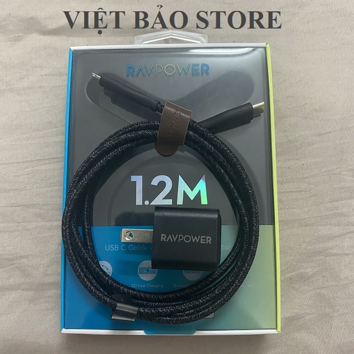 Bộ sạc nhanh 20W RAVPower PC150 + Cáp dù C to L CB1004 dài 1.2m