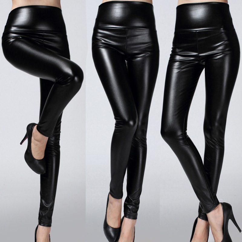 Quần Legging Bút Chì Lưng Cao Giả Da Thời Trang Sành Điệu Cho Nữ