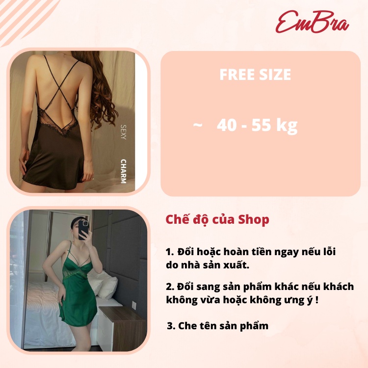 Váy ngủ 2 dây pha ren viền họa tiết cao cấp EmBra EBV15