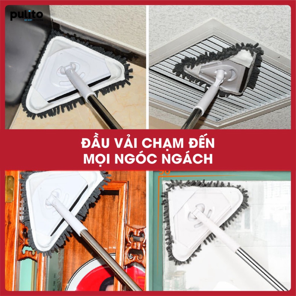 Chổi Lau Kính Tam Giác Đa Năng Xoay 180 Độ Cỡ Lớn, Cán Dài Tối Đa 1m90