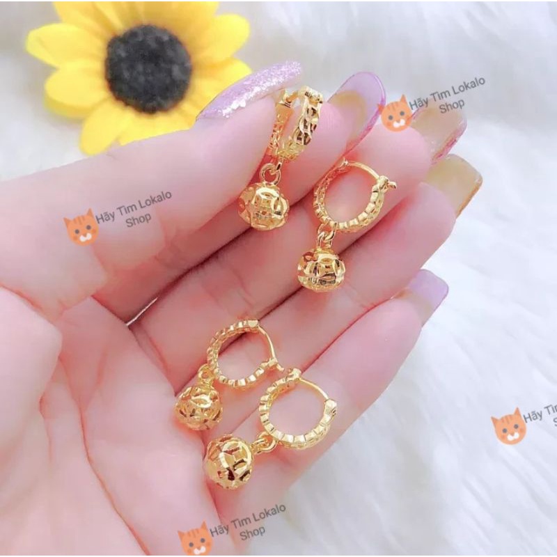 Bông tai nữ kiểu kim tài mặt châu mạ vàng 18k cực xinh - Lokalo Shop 110822