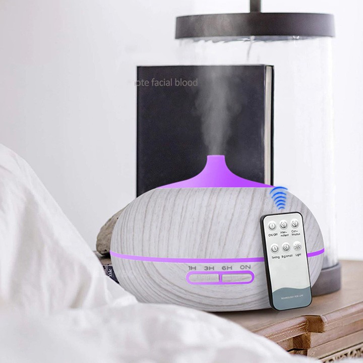 Máy khuếch tán tinh dầu, dung tích 550ML, có điều khiển, đèn led đa màu