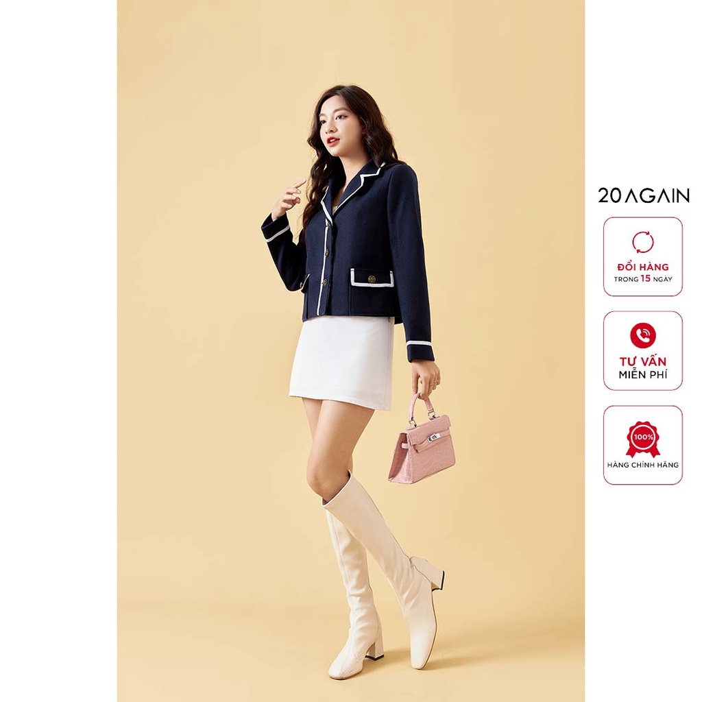 Áo khoác dạ nữ dáng lửng 20AGAIN, thiết kế phối viền hiện đại, dày dặn, ấm áp KDA2140