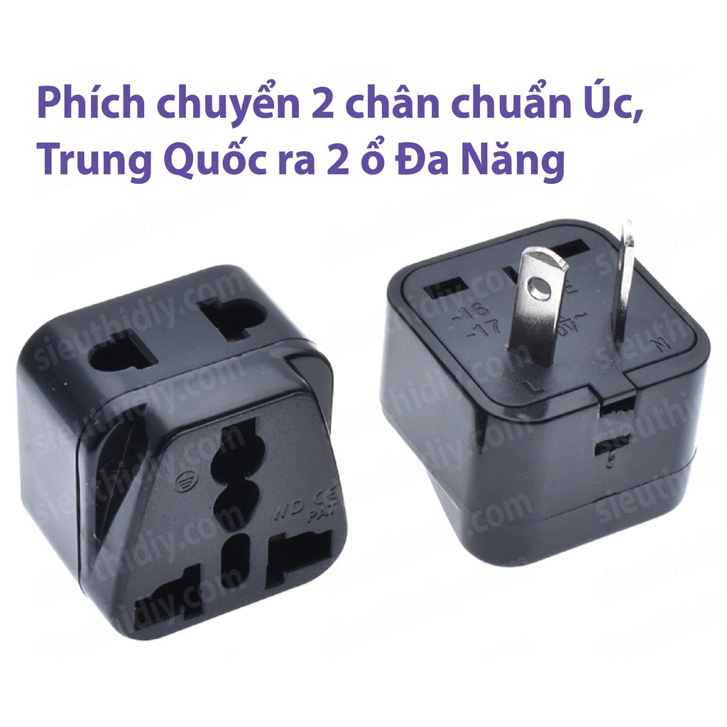 Phích chuyển ổ Úc, TQ 3 chân dẹt chéo ra ổ cắm Đa Năng