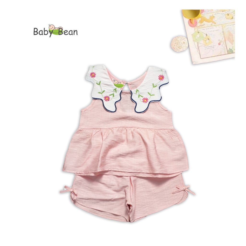 Bộ Đồ Đũi Lá Cổ Thêu Hoa Bé Gái Baby Bean (10kg-35kg)