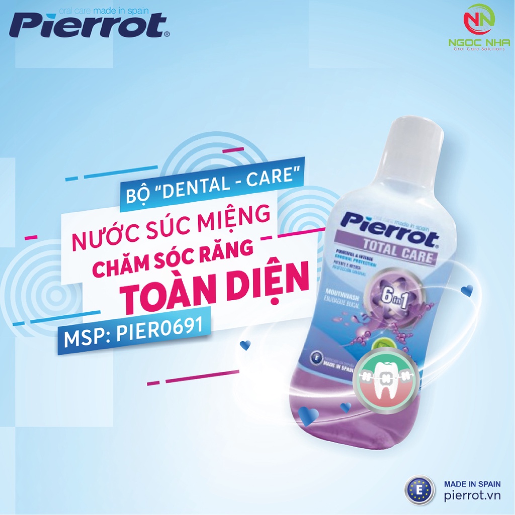 Nước súc miệng chăm sóc răng miệng hàng ngày Total Care 6 in 1 Pierrot 500ml, hương bạc hà/Tây Ban Nha