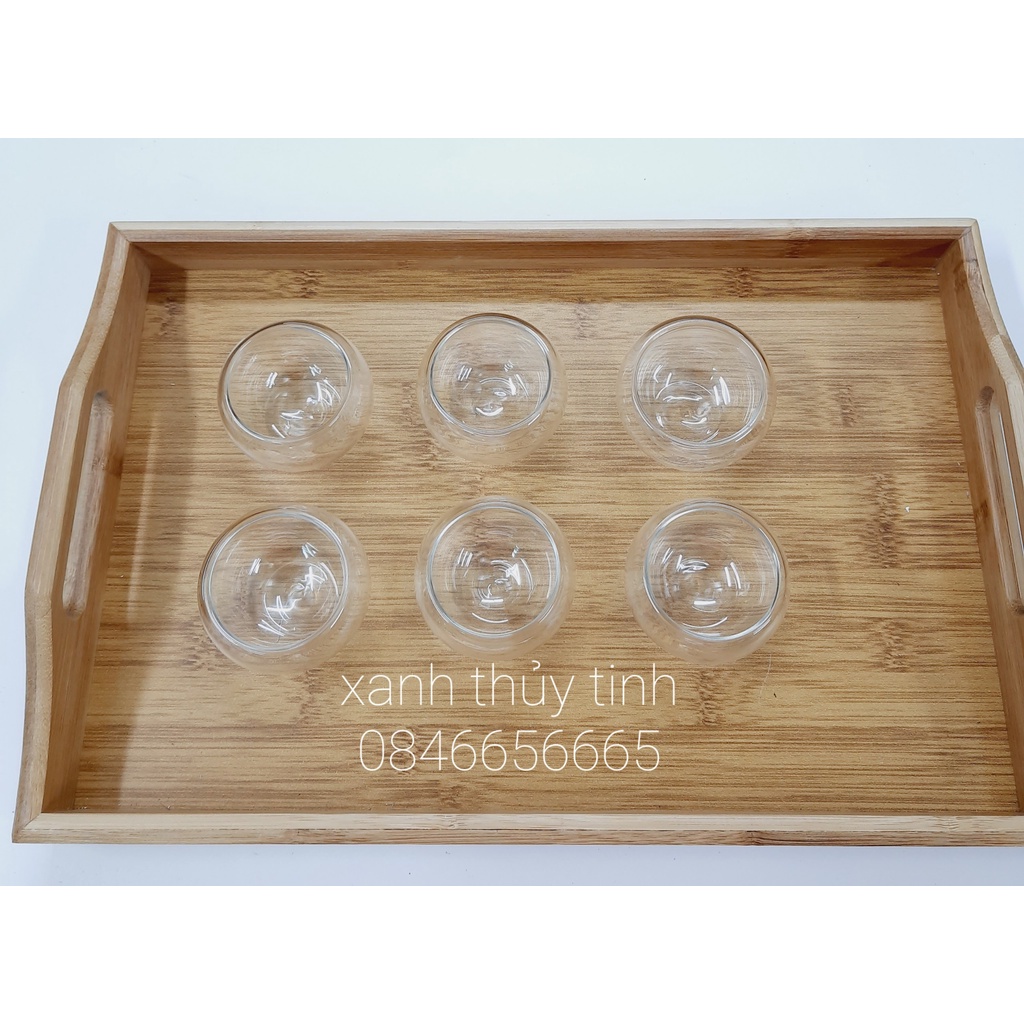 Bộ ấm trà thủy tinh sần chịu nhiệt, ấm cán gỗ 350ml - AT3