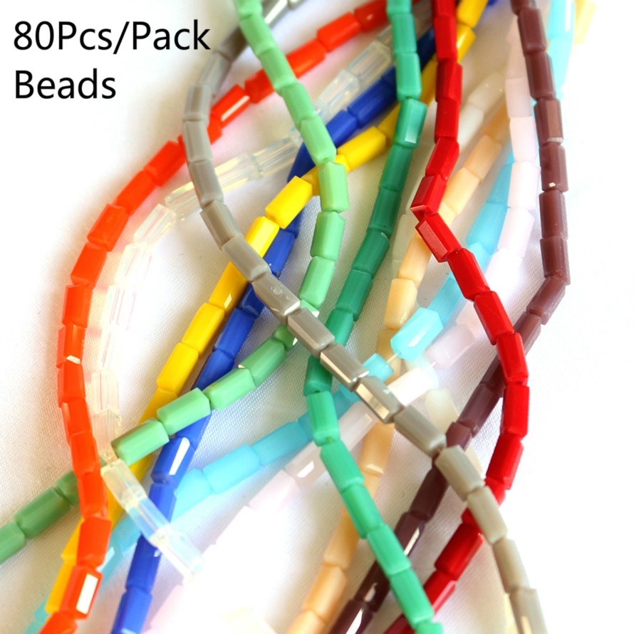 Set 80 hạt pha lê màu trơn kiểu vuông sử dụng làm đồ trang sức thủ công tiện lợi 3x6mm