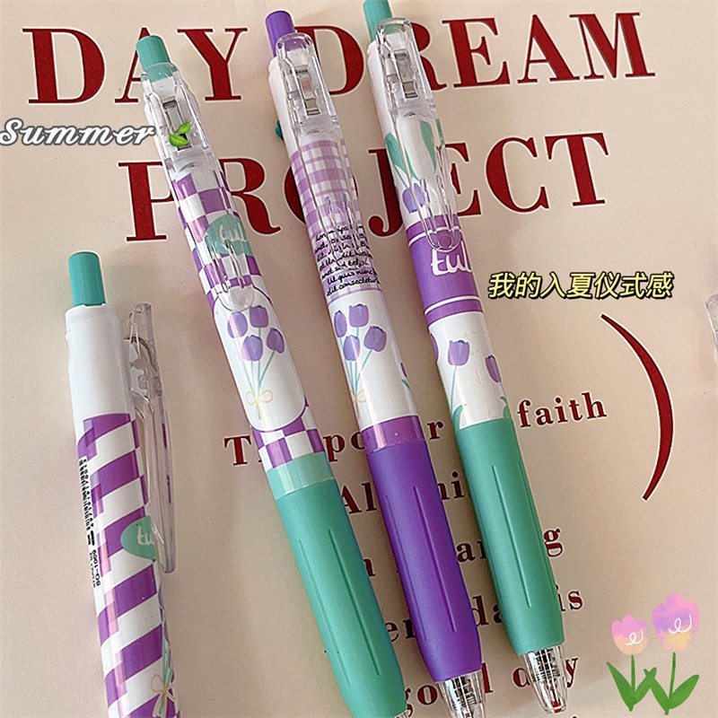 Set 6 Bút Mực Gel Ngòi 0.5Mm Màu Đen Hình Hoa Tulip Xinh Xắn