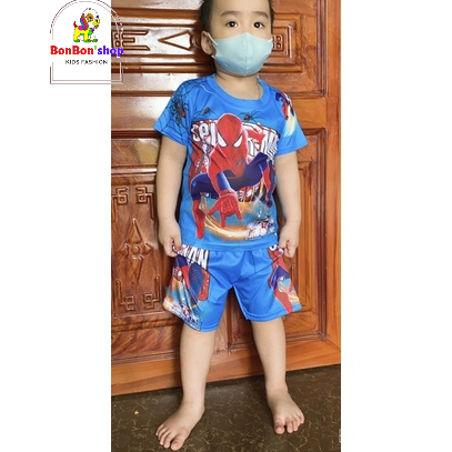 3DSNN02_Đồ bé trai có tay, Bộ siêu nhân nhện cho bé trai vải 3d thái mát lạnh cho bé từ 1 tuổi đến 5 tuổi