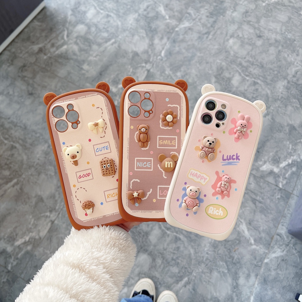 Ốp da nhám tai gấu gắn stick iphone 7plus/8plus/X/Xs/Xsmax/11/11promax/12/12pro/12promax/13/13pro/13promax