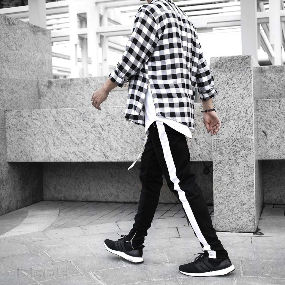 Quần Thun Ống Suông Track Pants Zipper 2 Sọc Nam Nữ Unisex