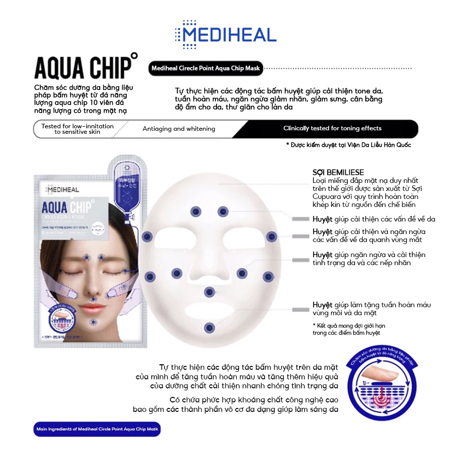 [Nhập mã COSMH22 giảm 8%]Mặt Nạ Mát Xa Bấm Huyệt Mediheal Aqua Chip Circle Point Mask 40g [K200]