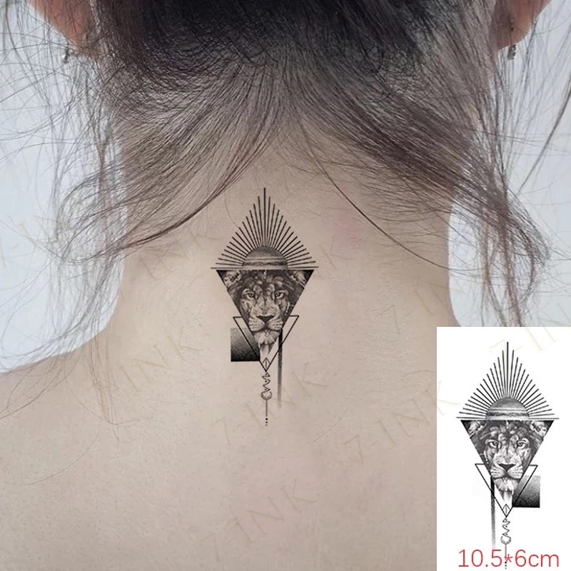 Hình xăm sư tử mặt trời style La Mã k006- miếng dán tatoo tạm thời size &lt;10x6cm