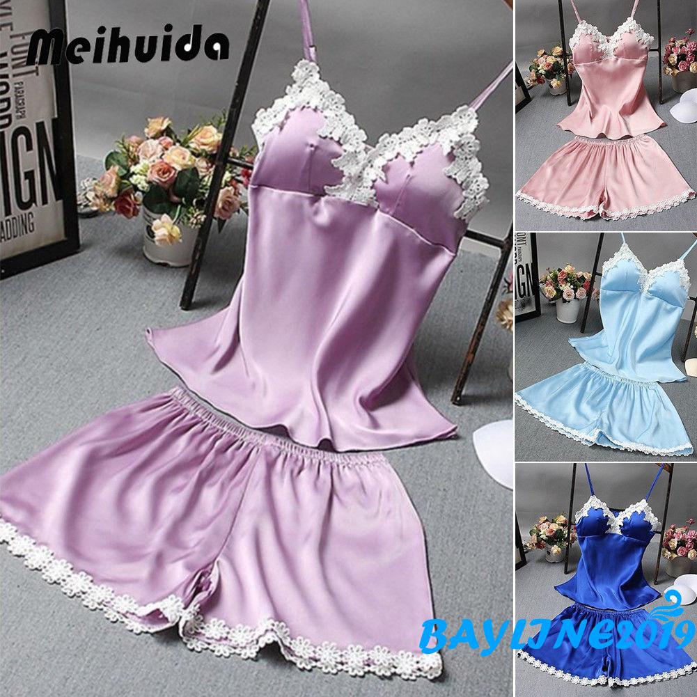 Đồ ngủ lụa satin phối ren quyến rũ cho nữ