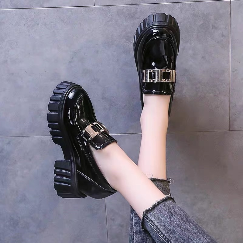 Giầy đế cao 9cm da bóng tag kim loại nâng chiều cao