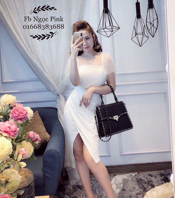 Đầm dự tiệc nhúng eo phối lưới sang trọng | BigBuy360 - bigbuy360.vn