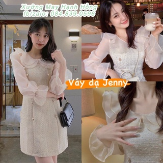 Váy dạ tweed trắng sữa tay bồng cổ bèo tiểu thư