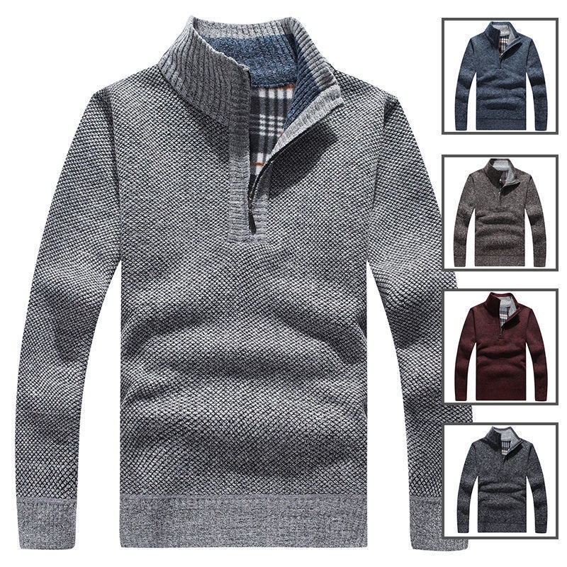 Áo Sweater Dệt Kim Tay Dài Cổ Lọ Khóa Kéo Thời Trang Mùa Thu Cho Nam