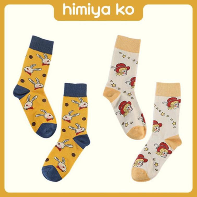 Tất Nữ Cổ Cao Nhật Bản In Hình Hoạt Hình Thỏ Hoạ Tiết Dễ Thương Cá Tính Phong Cách Retro Vớ Nữ Cổ Cao Cotton Trend