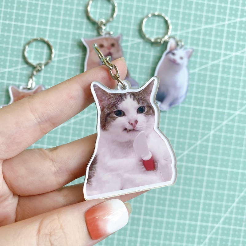 Móc khóa mica in hình mèo meme cute, giận dữ, đáng yêu, bựa