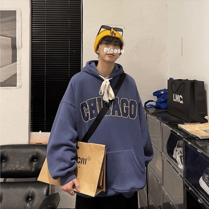 Áo hoodie Dáng Rộng In Chữ Phong Cách hip hop Đường Phố Nhật Bản Chất Lượng Cao