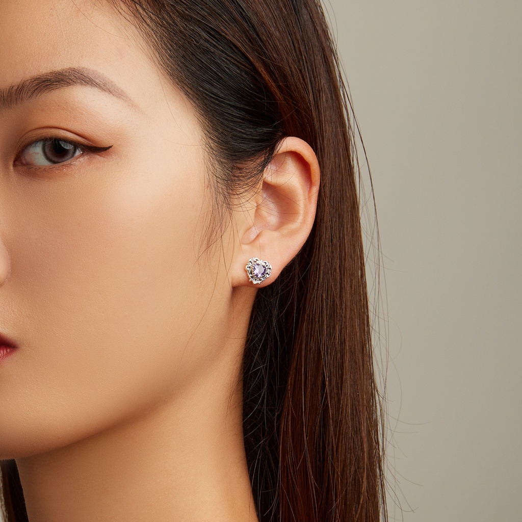 BAMOER Bông Tai HìNh TráI Tim Xi bạc 925 ĐíNh Đá Zircon ThờI Trang