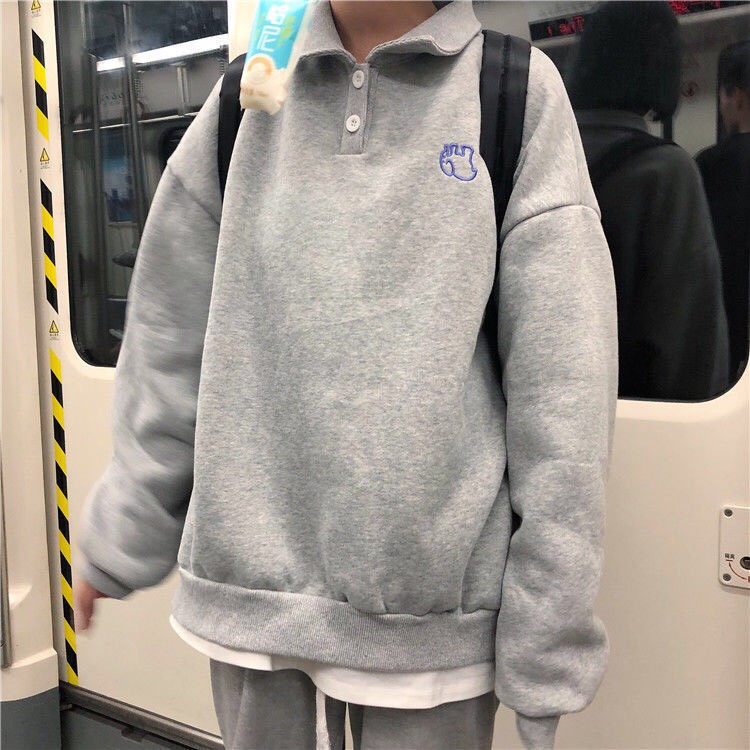 Set áo nỉ tay bồng cổ polo con voi kèm quần ống rộng/ Bộ nỉ nữ form rộng unisex mặc thu đông trẻ trung_kudoshop | BigBuy360 - bigbuy360.vn