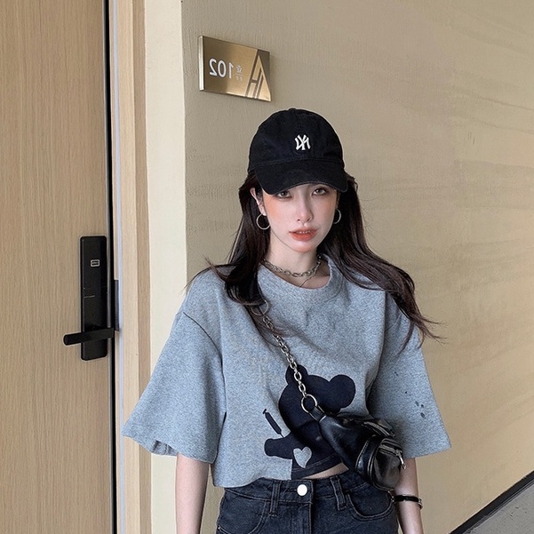 QADCOL Áo Thun Tay Ngắn Dáng Rộng In Hoạt Hình Đáng Yêu Cho Nữ