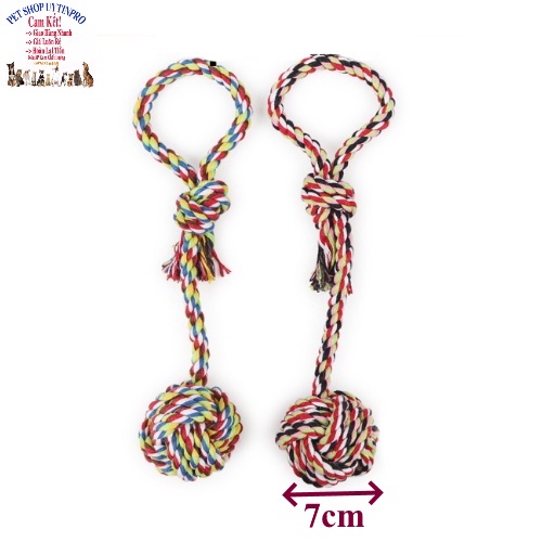 ĐỒ CHƠI DÂY THỪNG CHO THÚ CƯNG CHÓ MÈO Hình quả bóng có quay cầm Đường kính 7cm - Pet shop Uytinpro