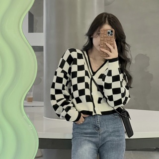 Áo Cardigan len kẻ croptop (ảnh thật)