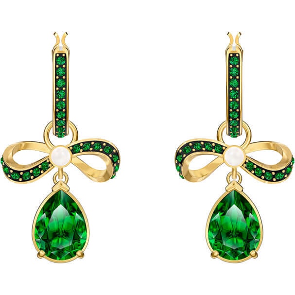 Bông Tai Mạ Bạc 925 Hình Chiếc Nơ Màu Xanh Lá Phong Cách Retro Swarovski