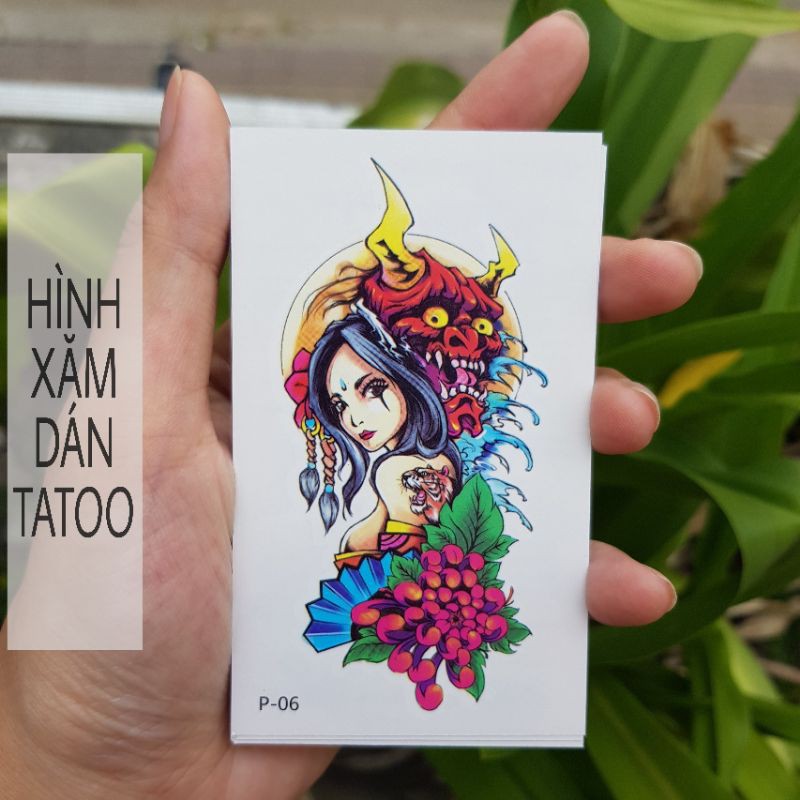 Hình xăm cô gái bén sắc p06. Xăm dán tatoo mini tạm thời, size &lt;10x6cm