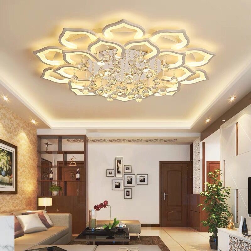 -- Đèn Ốp Trần 20 Cánh Sen Pha Lê