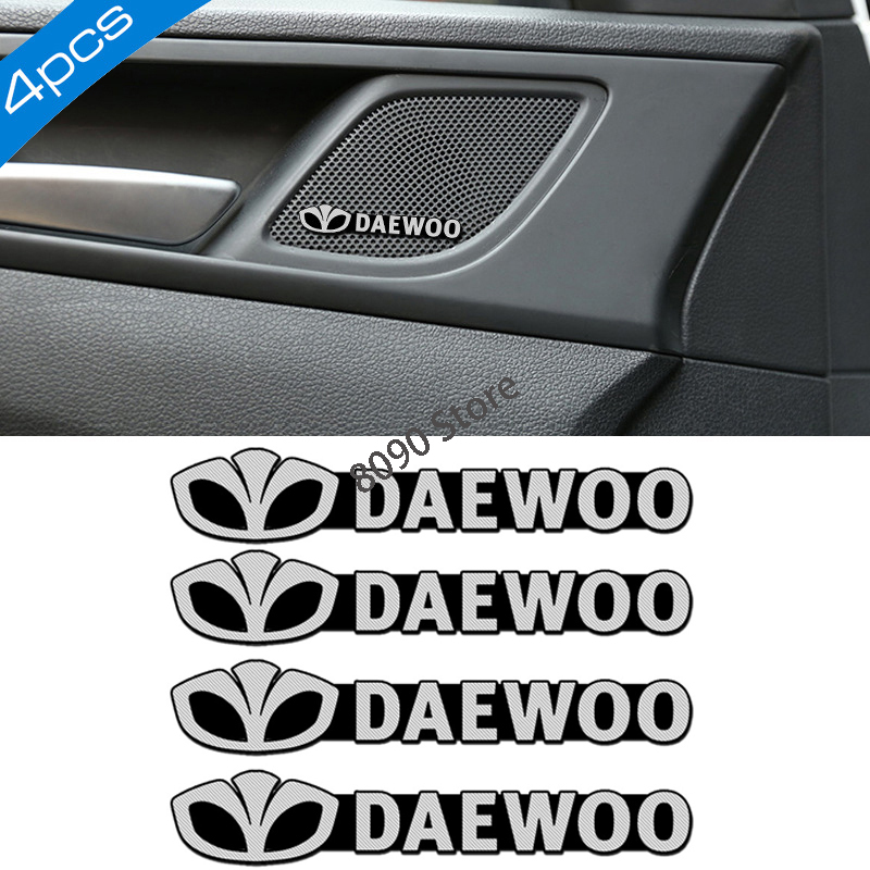 Set 4 Miếng Dán Trang Trí Xe Hơi In Logo Daewoo Matiz Nubira Kalos Magnus Lacetti