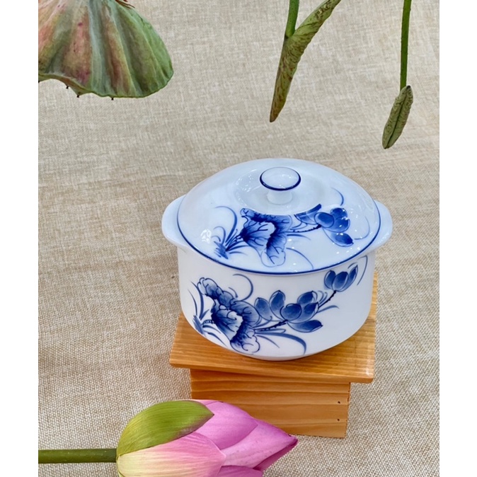 Âu chưng yến vẽ sen , Âu đựng cơm,canh,cháo NEW_Gốm sứ Bát Tràng