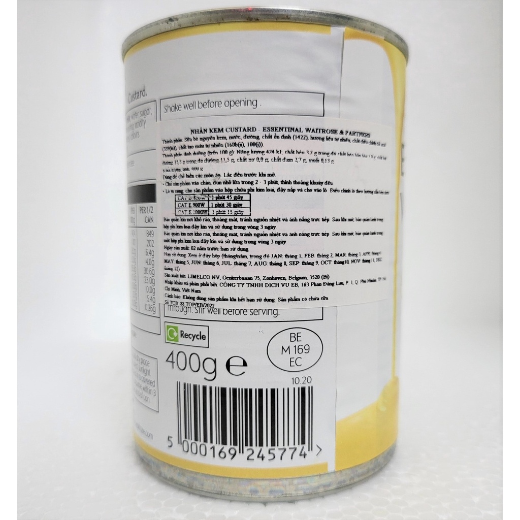 [Hộp 400g] NHÂN KEM SỮA CUSTARD [Belgium] WAITROSE (atp)