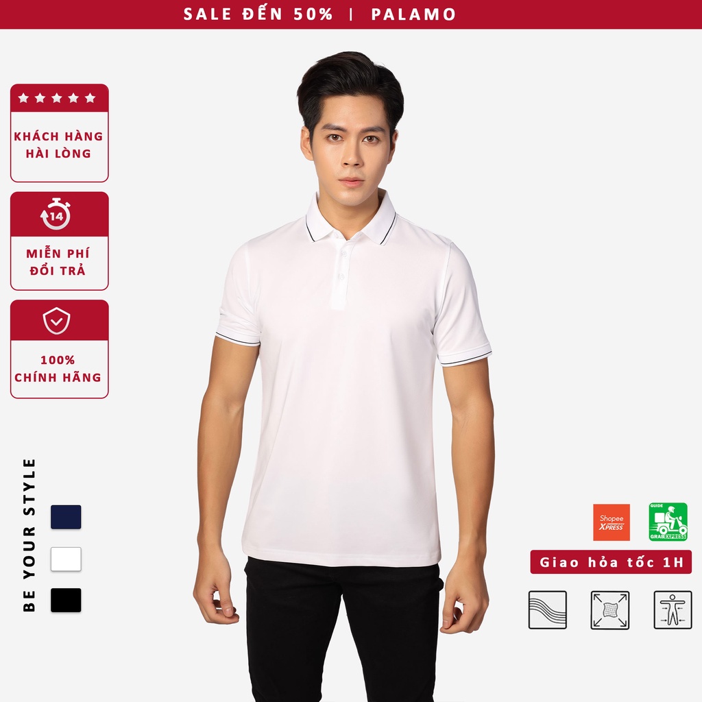 Áo thun polo nam siêu nhẹ Palamo classic coolmax regular fit / màu trắng