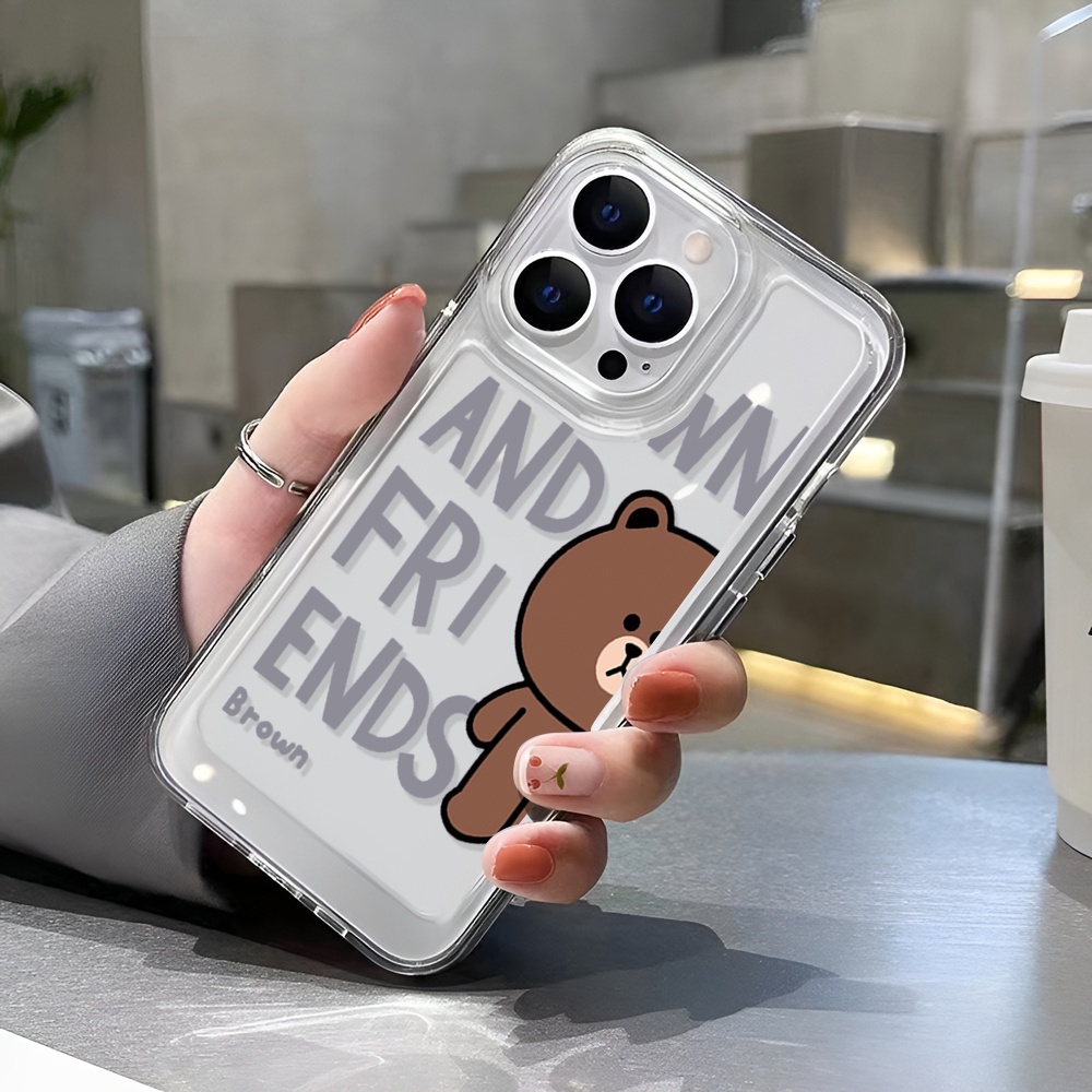 Ốp Điện Thoại Trong Suốt Hình Gấu Nâu Và Chữ Không Gian Cho iphone 14 Pro Max 14 Plus 13 11 12 7Plus X XR XS Max