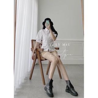 Anu665 - áo sơ mi nữ trắng phối bèo ngực cộc tay