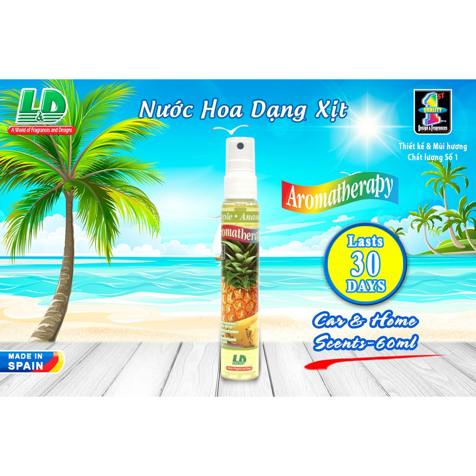 [Mã BMBAU50 giảm 10% đơn 99k] Nước Hoa Ô Tô Dạng Xịt L&amp;D Aromatherapy Pineapple 60ml Nhập Khẩu Chính Hãng